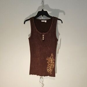 Brown Fitted T-Shirt Top with Gold Detail (1171)